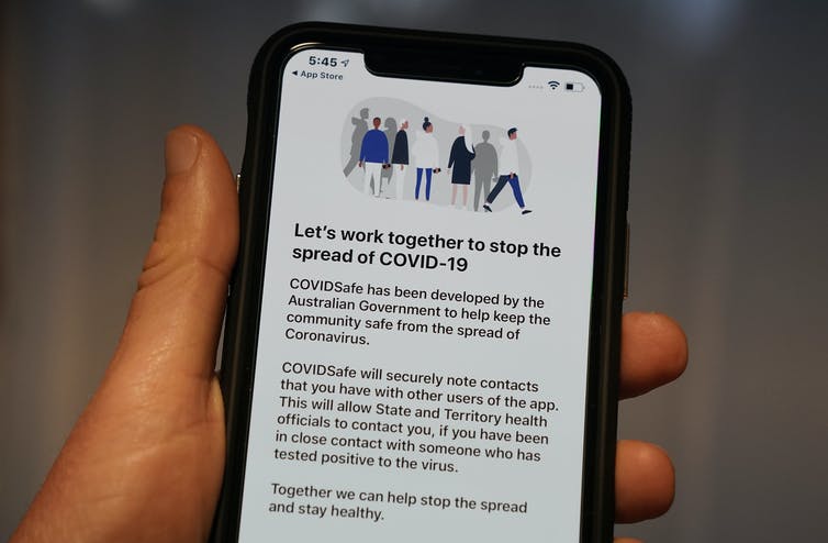 smart phone with covidsafe app info displayed