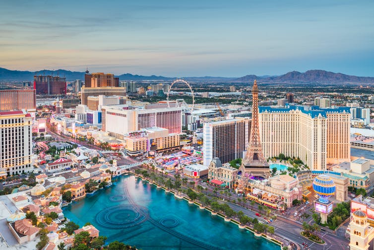 A bird's eye view of downtown Las Vegas.