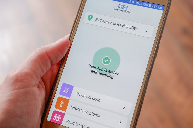 Smartphone displaying contact tracing app.