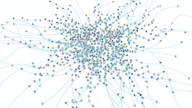 A diagram of a complex system with many nodes