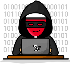 Illustration of hacker working at laptop