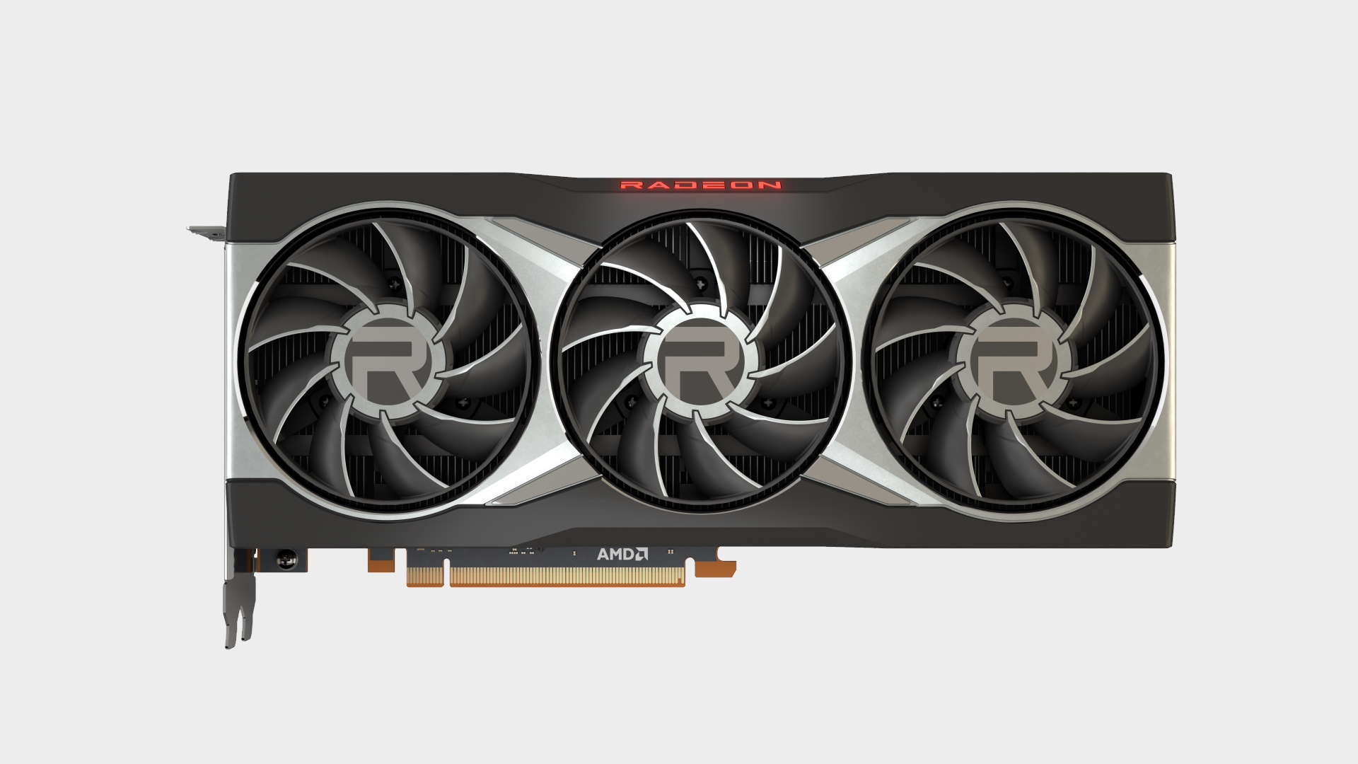 AMD Radeon RX 6900 XT reference graphics card shot from above on a blank background