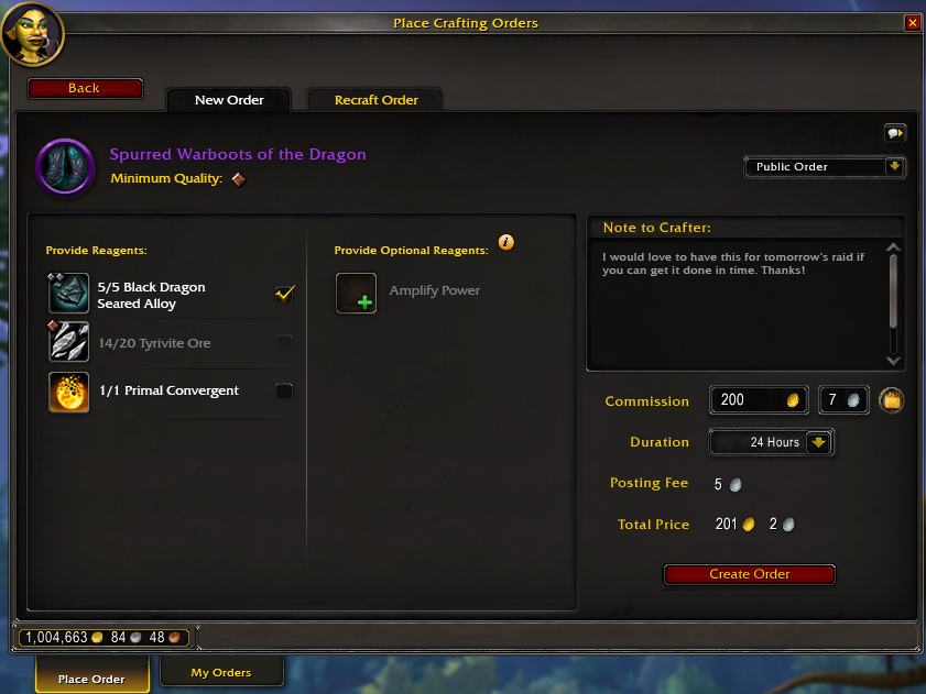 World of Warcraft: Dragonflight - Crafting order UI