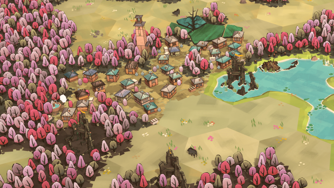 The adorably puzzly landscapes of Dorfromantik get some cherry blossoms