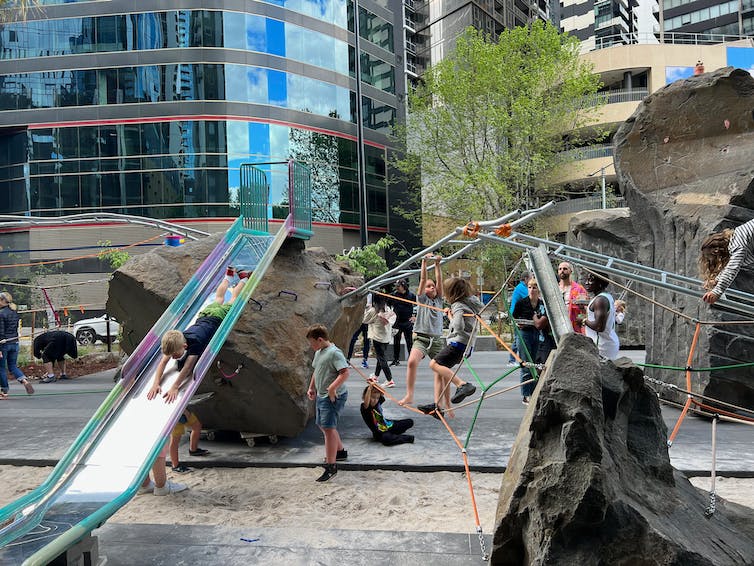 This playground seems to be balancing on boulders.