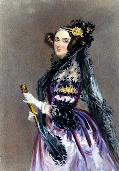 A watercolour painting of a woman dressed in 19th century fashion