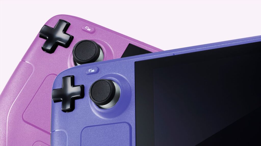 Two Valve Steam Decks edited to appear in purple and pink