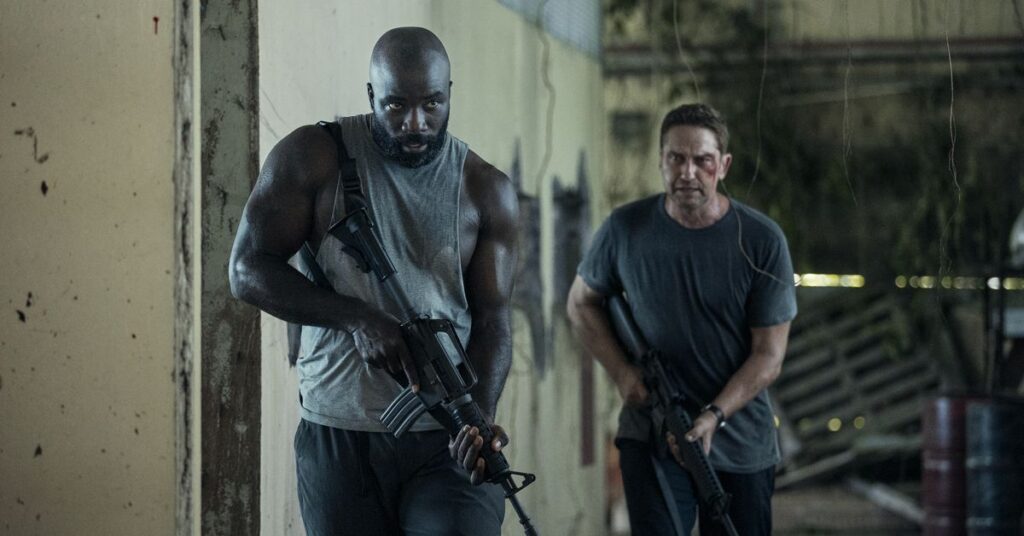 The secret to butt-whooping Plane acting, with Gerard Butler and Mike Colter