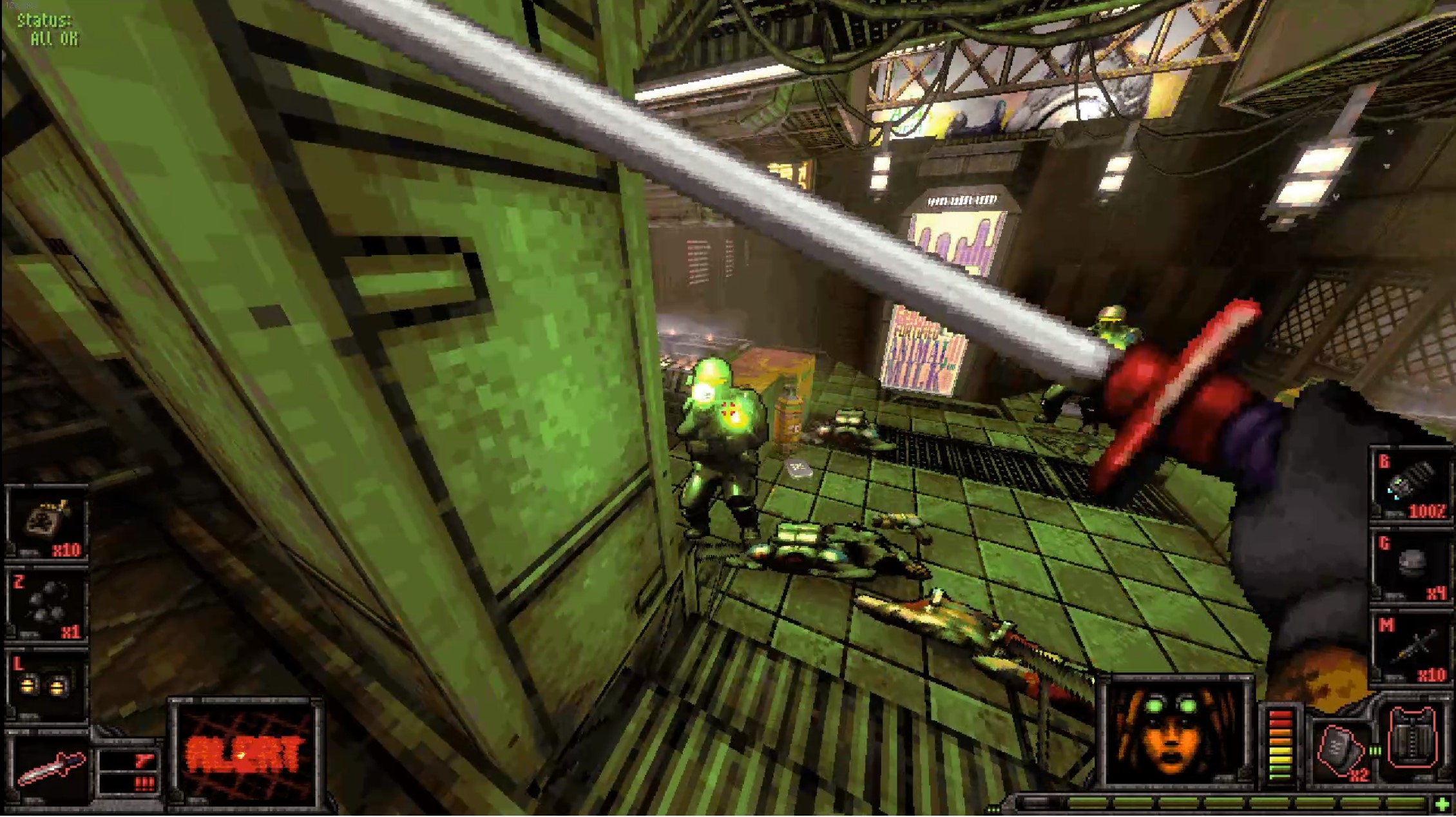 First person view of Fortune's Run gameplay parrying the plasma bolts of enemy troopers.