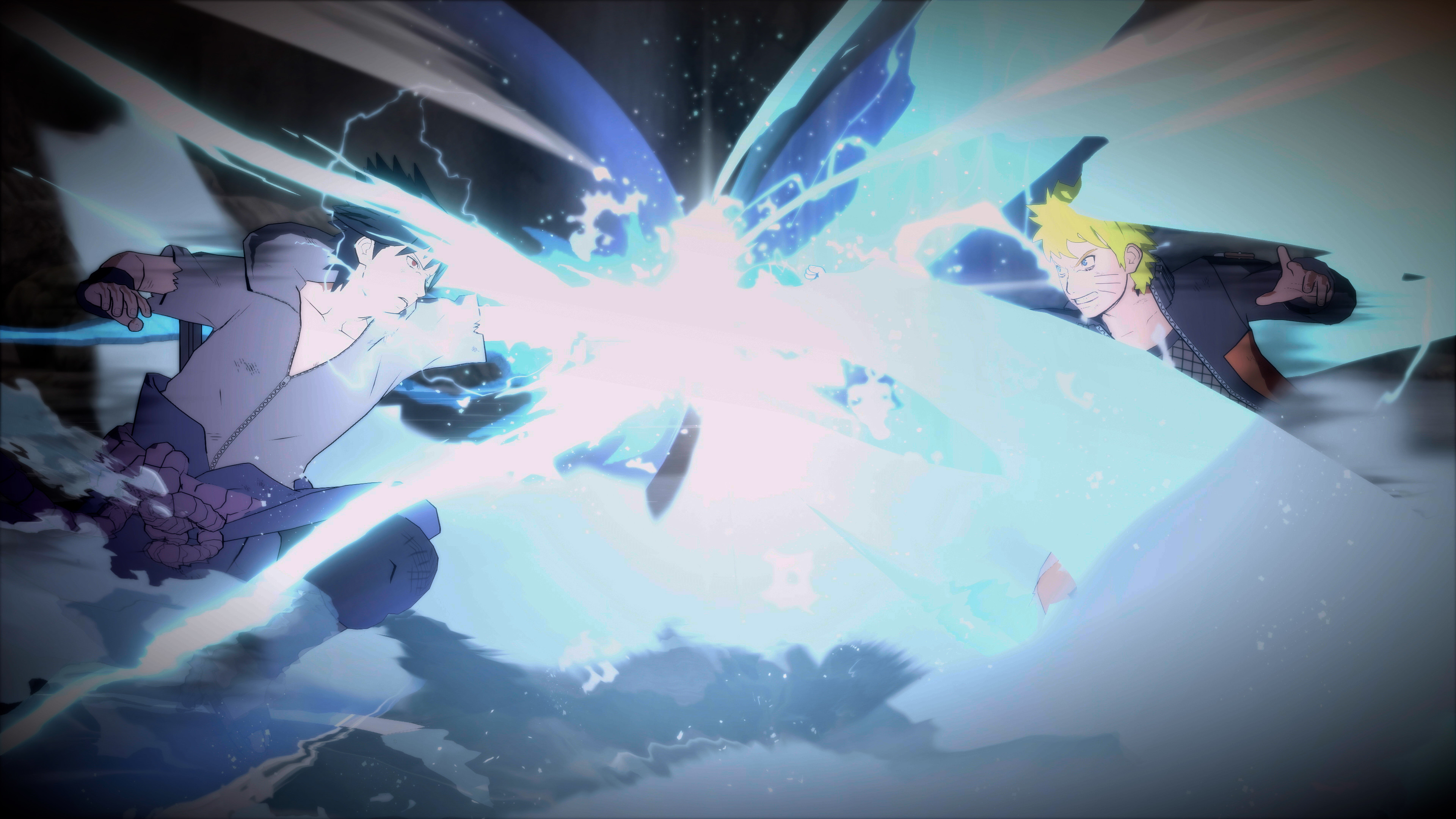 Sasuke's chidori clashes with Naruto's rasengan with destructive force