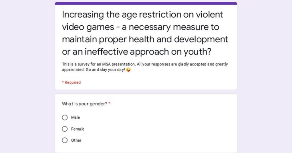 school survey about video games