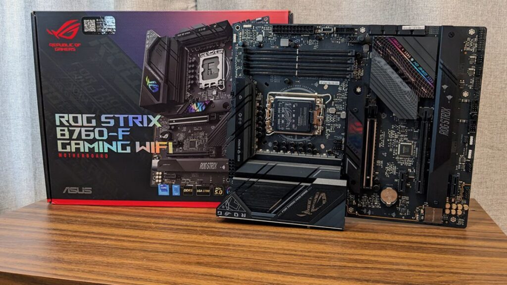 Asus ROG Strix B760-F Gaming WiFi motherboard and box