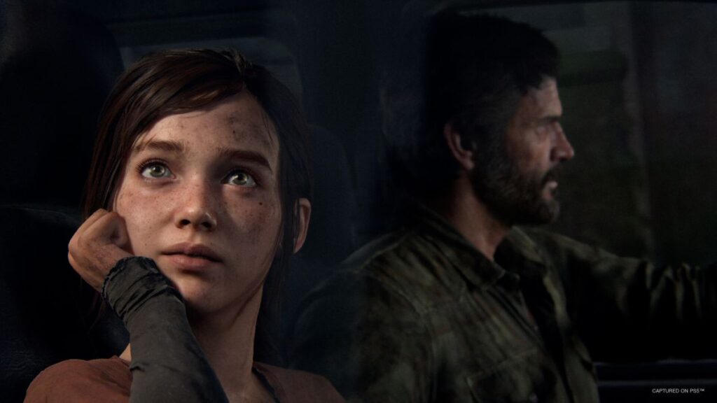 The Last of Us Part 1 safe codes - Joel and Ellie are in a vehicle with Joel driving and Ellie looking out the window