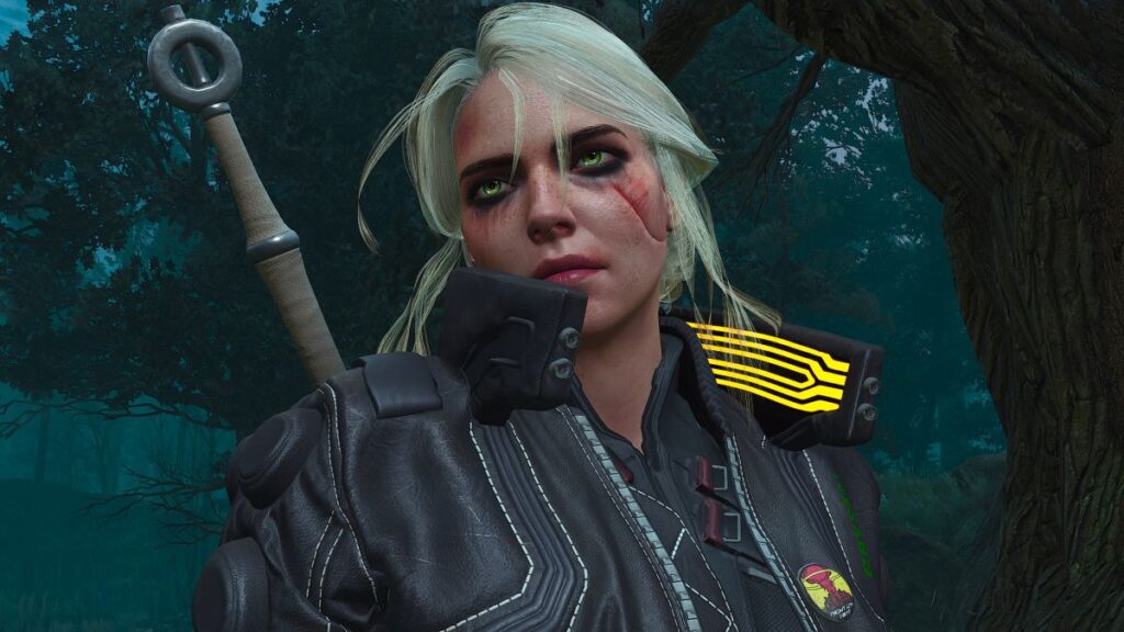 Ciri wearing a cyberpunk jacket