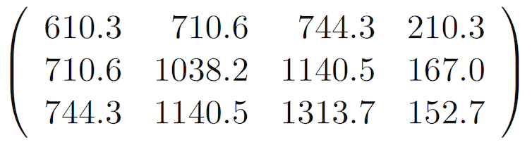 a matrix of numbers in three rows and four columns