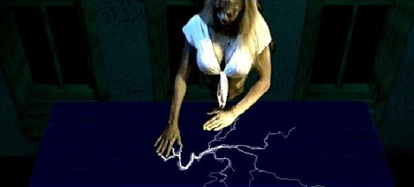 A poker dealer with lightning shooting from her fingers