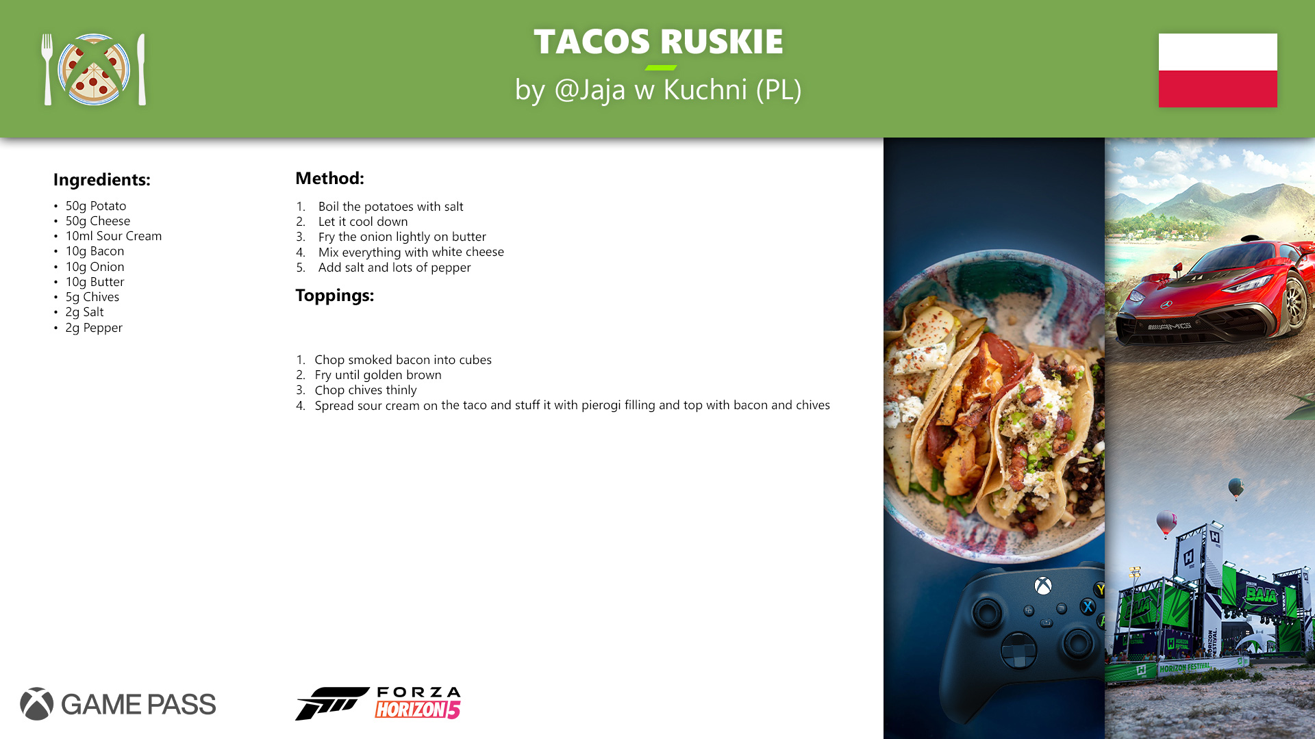 Game Pass Recipe - Tacos Ruskie