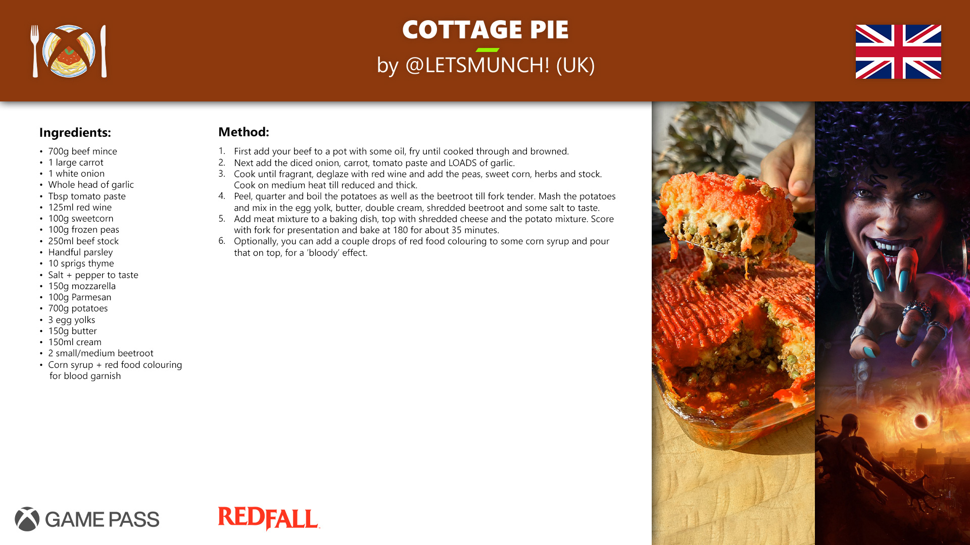 Game Pass Recipe - Redfall Cottage Pie