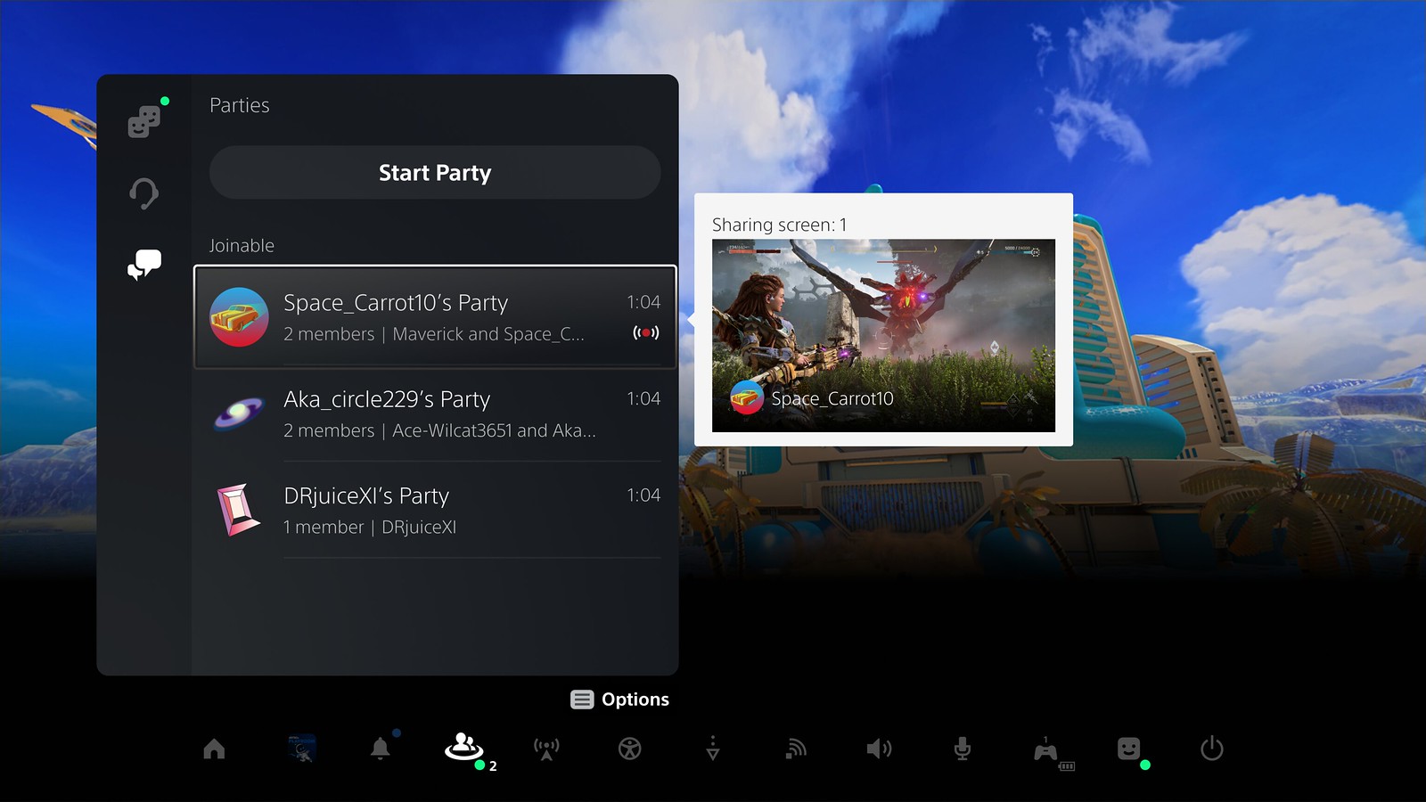 PS5 UI screen showing a Share Screen preview image.