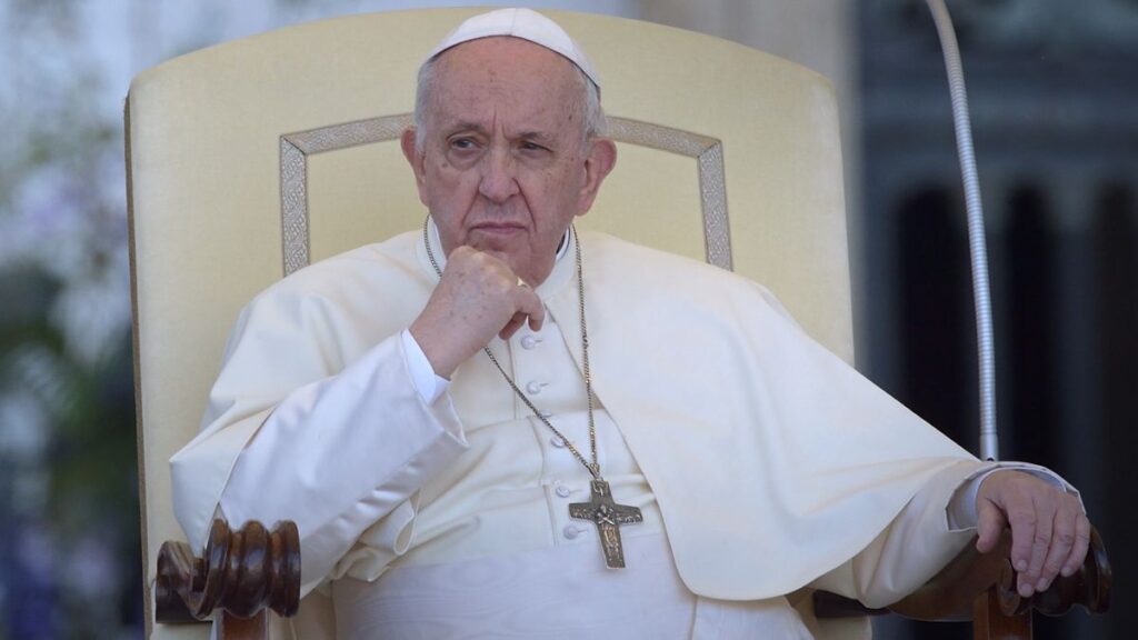 Pope Francis looking serious.