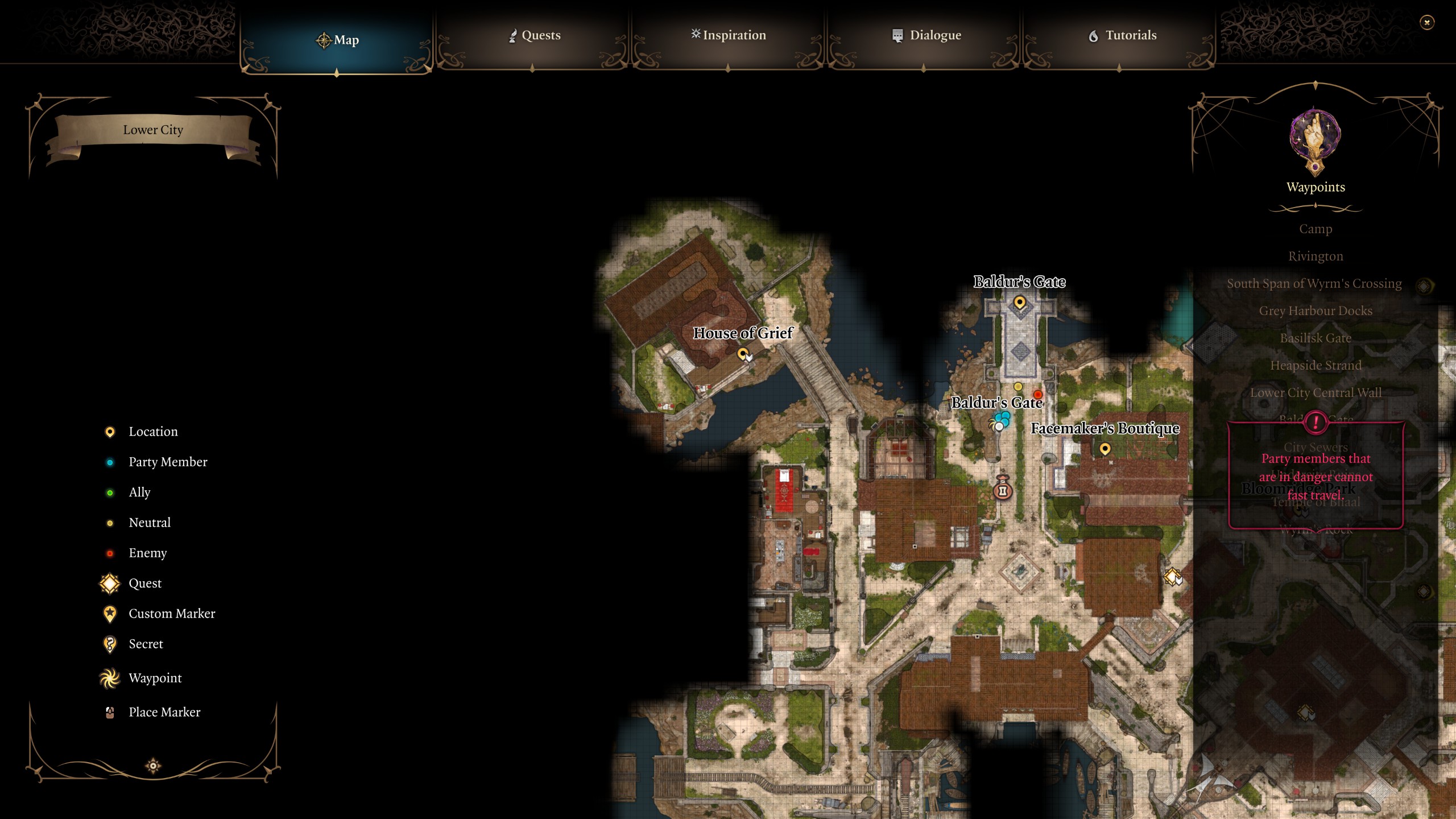 Baldur's Gate 3 House of Grief on the map