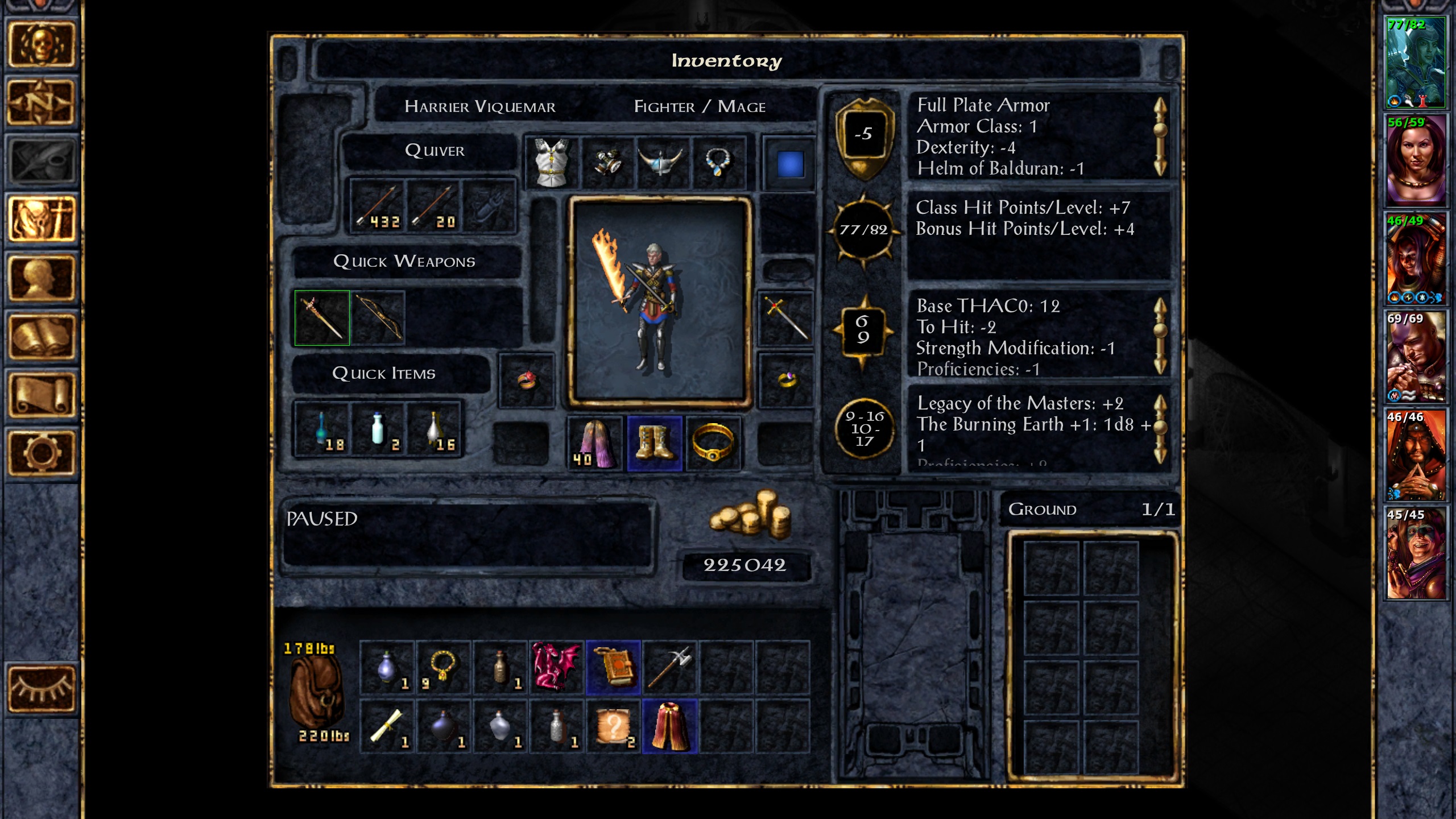 Baldur's Gate Inventory screen