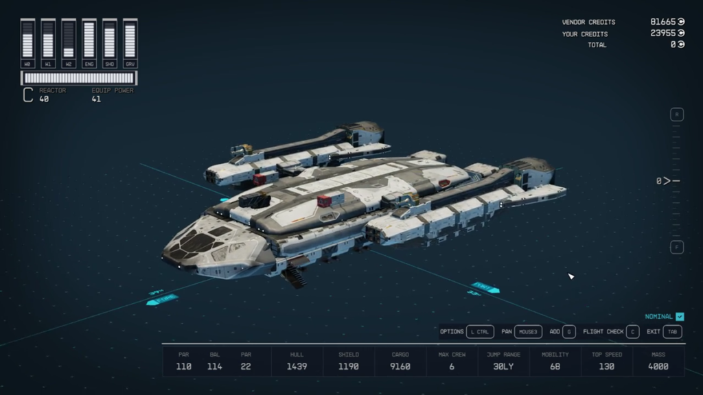 A StroudEklund ship design in Starfield intended to have no internal ladders