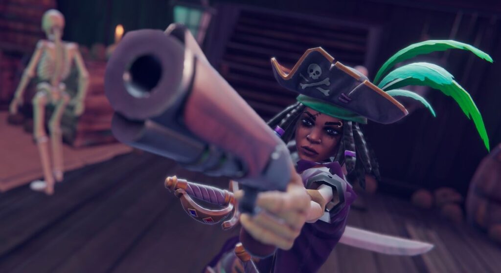 Afia pointing a gun in Shadow Gambit