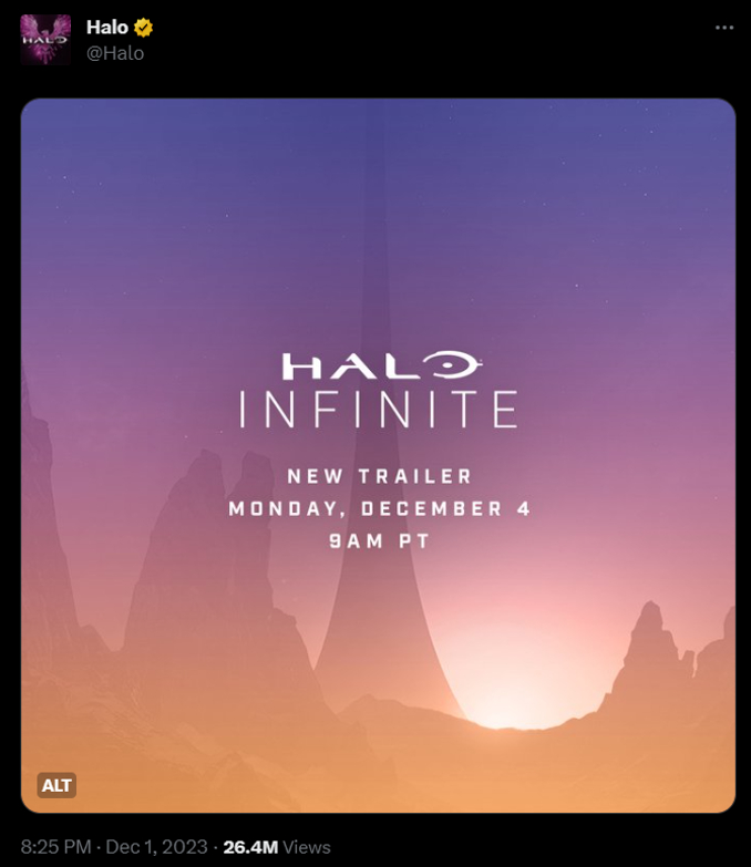 A Halo Infinite announcement in the style of GTA 6's trailer reveal.