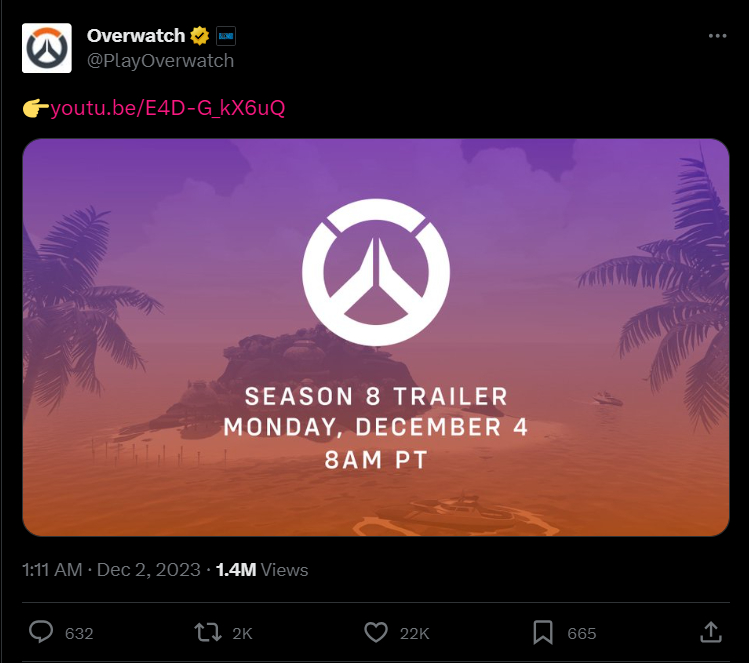 The Overwatch account announcing a trailer GTA 6 style.