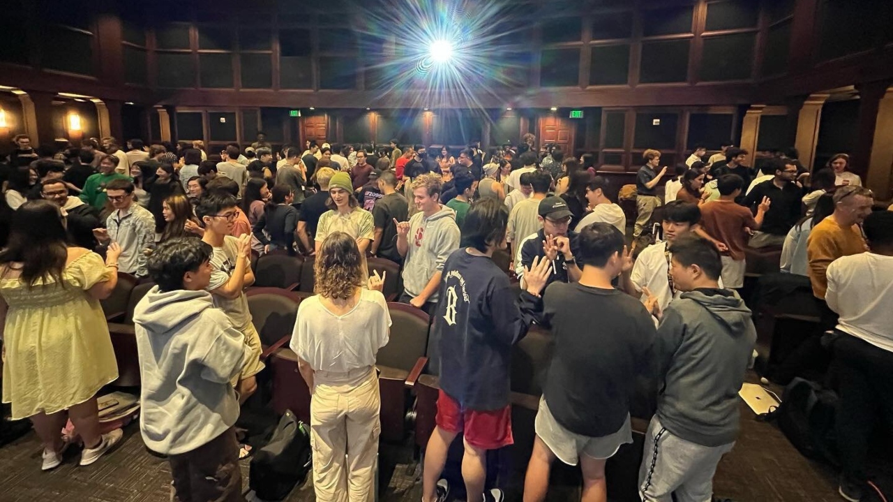 Students gathering before a lecture begins.