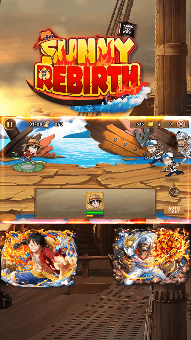 Sunny Rebirth Pirate King is a game that brings the One Piece characters to your mobile, with their iconic skills, dialogues and animations - Become the King of the Pirates