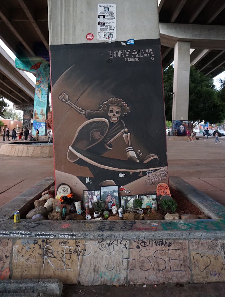 A painted mural in a skatepark.