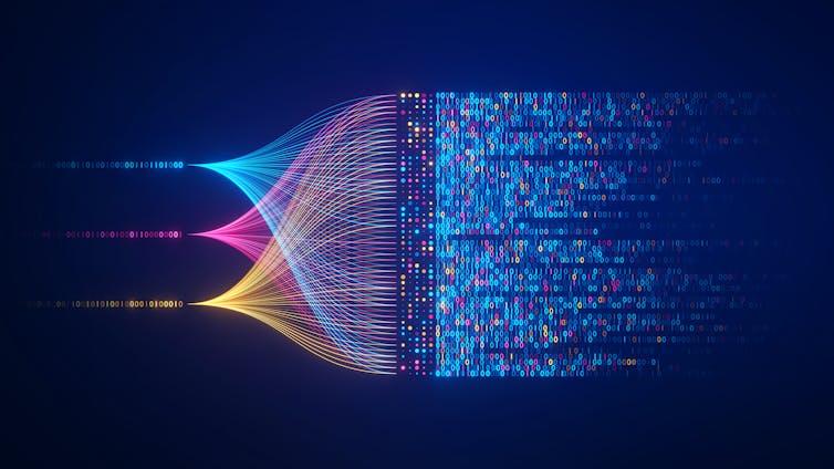 Illustration of big data flow concepts - querying, analysing and visualising complex information