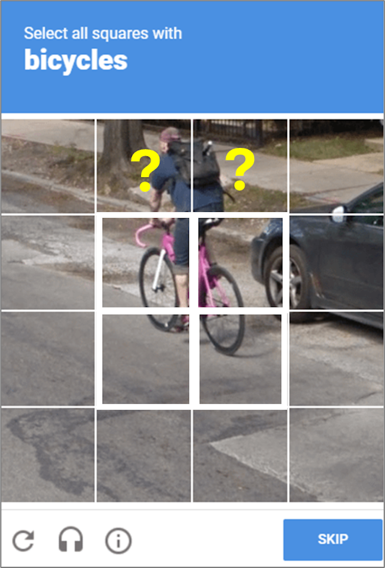 Photo of a person riding a bicycle segmented into 16 squares