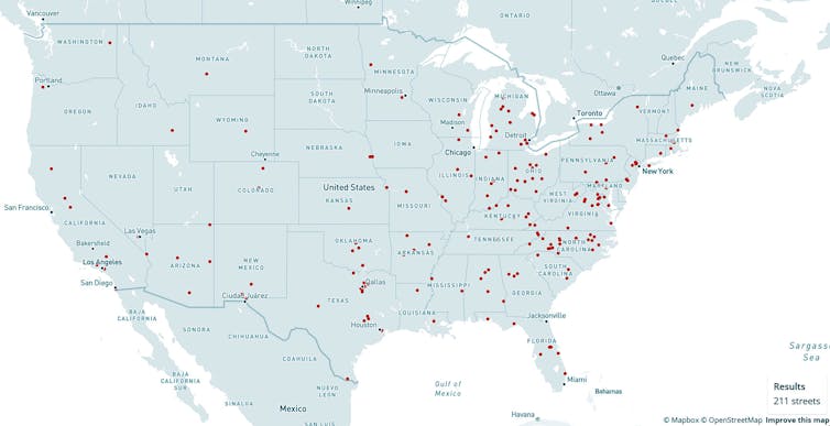 Map of offensive street signs in U.S.