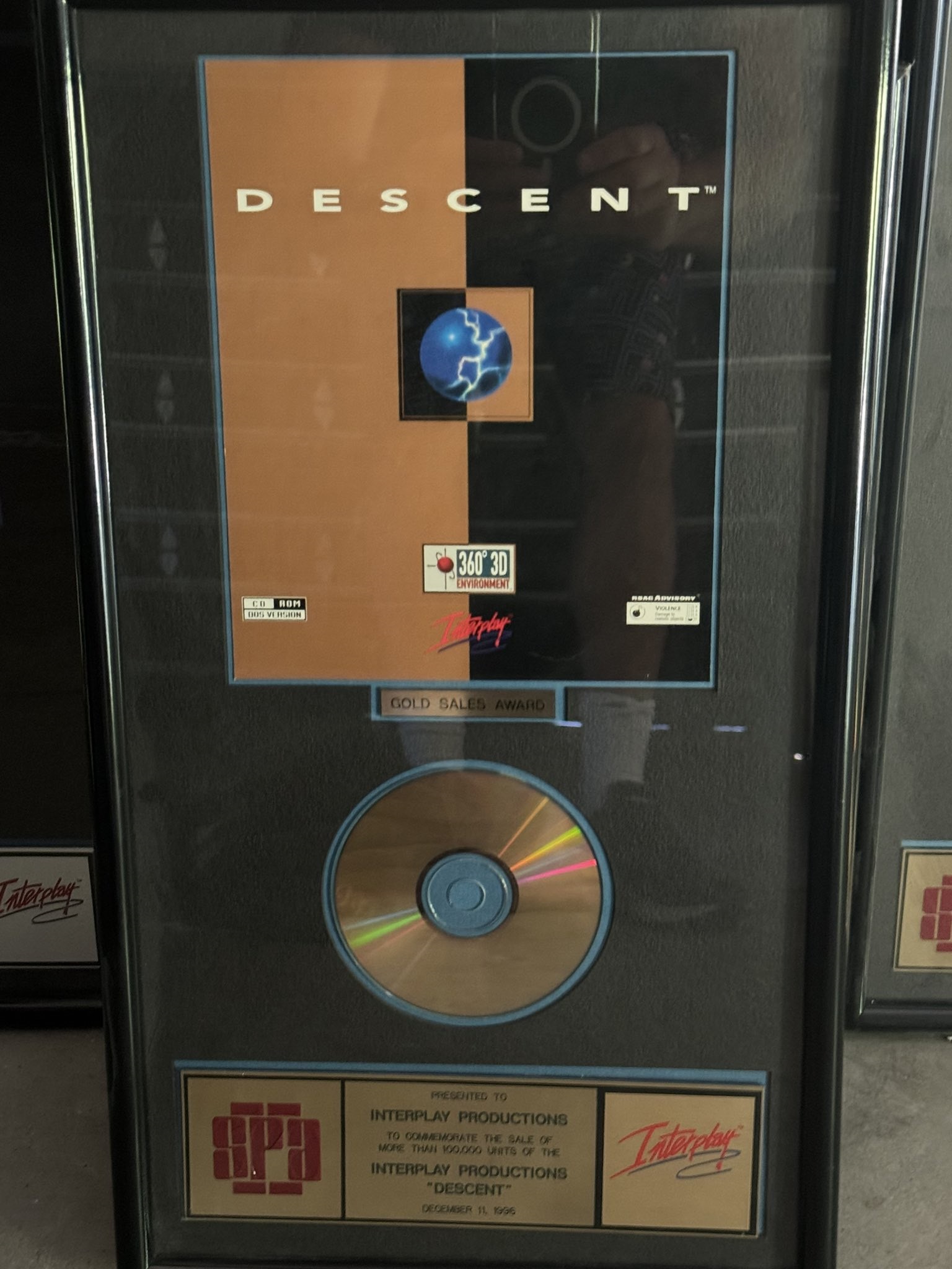 SPA sales award for Descent presented to Interplay Entertainment