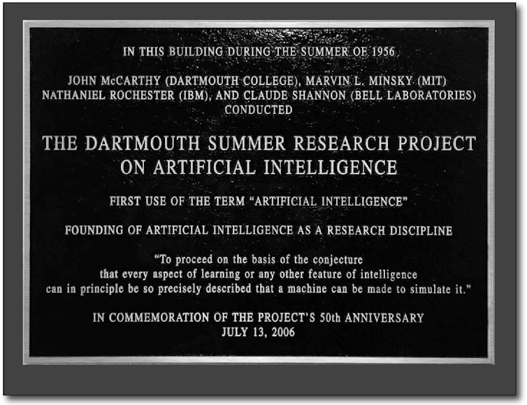 A commemorative plaque of the Dartmouth Summer Research Project on artificial intelligence