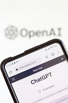 Artificial intelligence AI Chat GPT with OpenAI logo seen on a phone screen