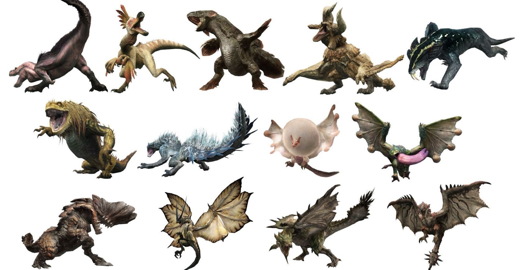 Monster Hunter Now monster roster displayed on a blank background