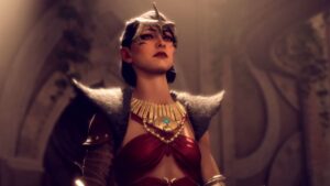 Dragon Age: The Veilguard - Morrigan looks down upon the player