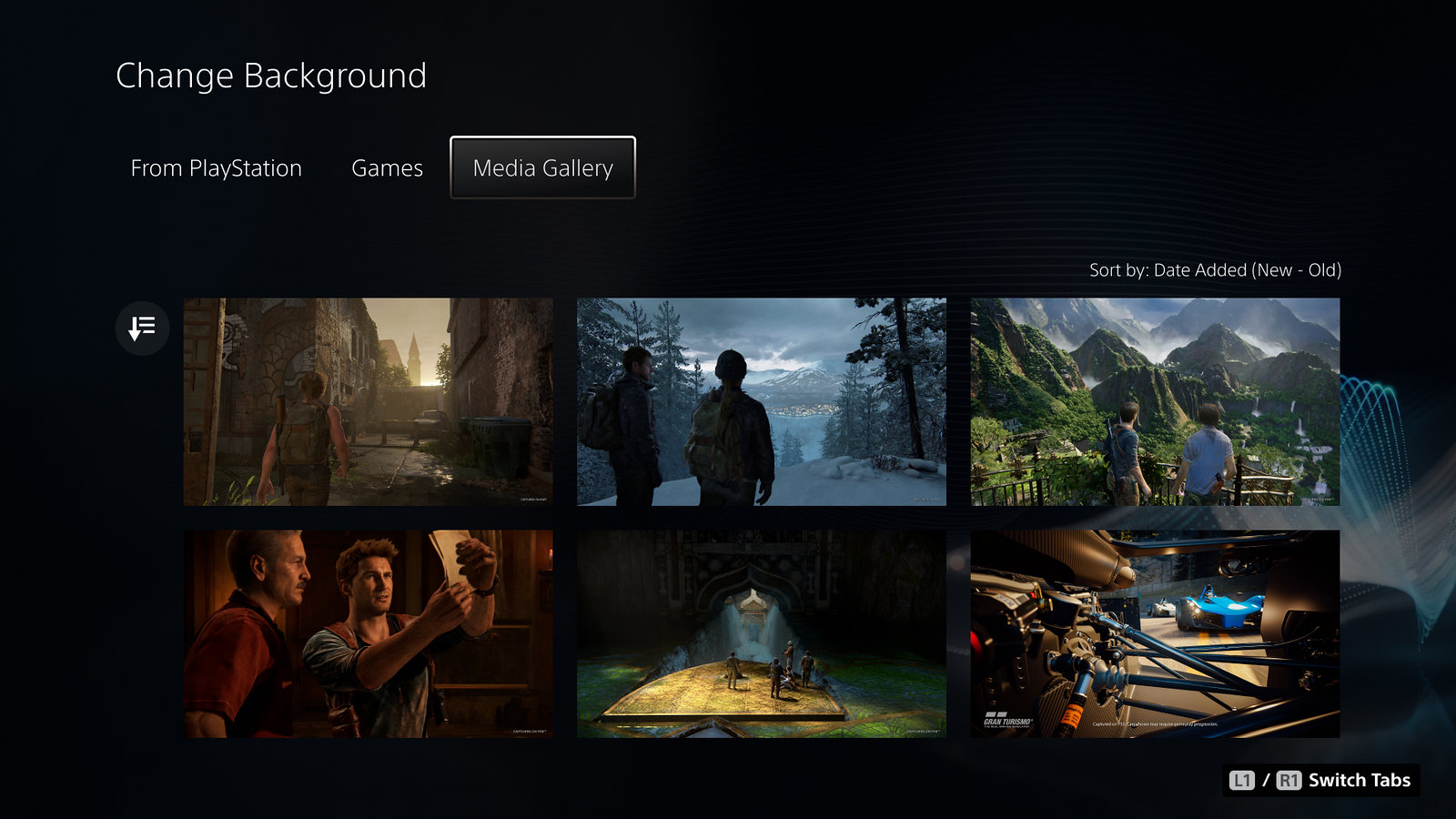 PS5 UI screenshot showing the option to change the background of the Welcome hub