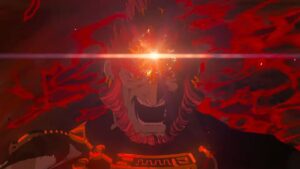 Ganondorf yelling with the gem in his forehead glowing