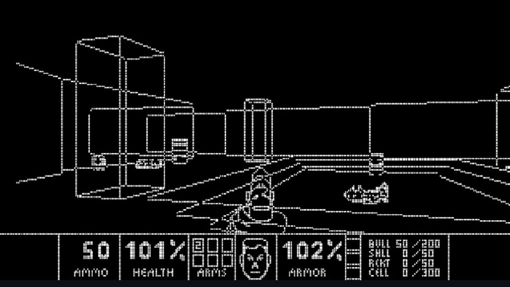 A screenshot showing Quandoom, an adaptation of Doom designed to run on a quantum computer