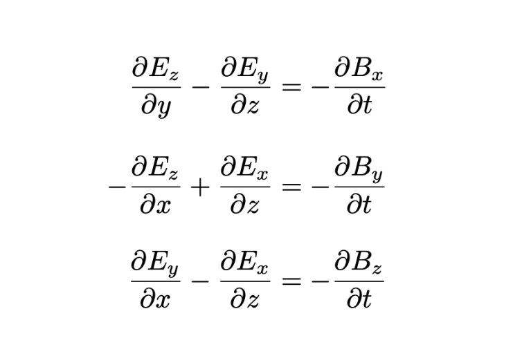 A set of three complicated equations.