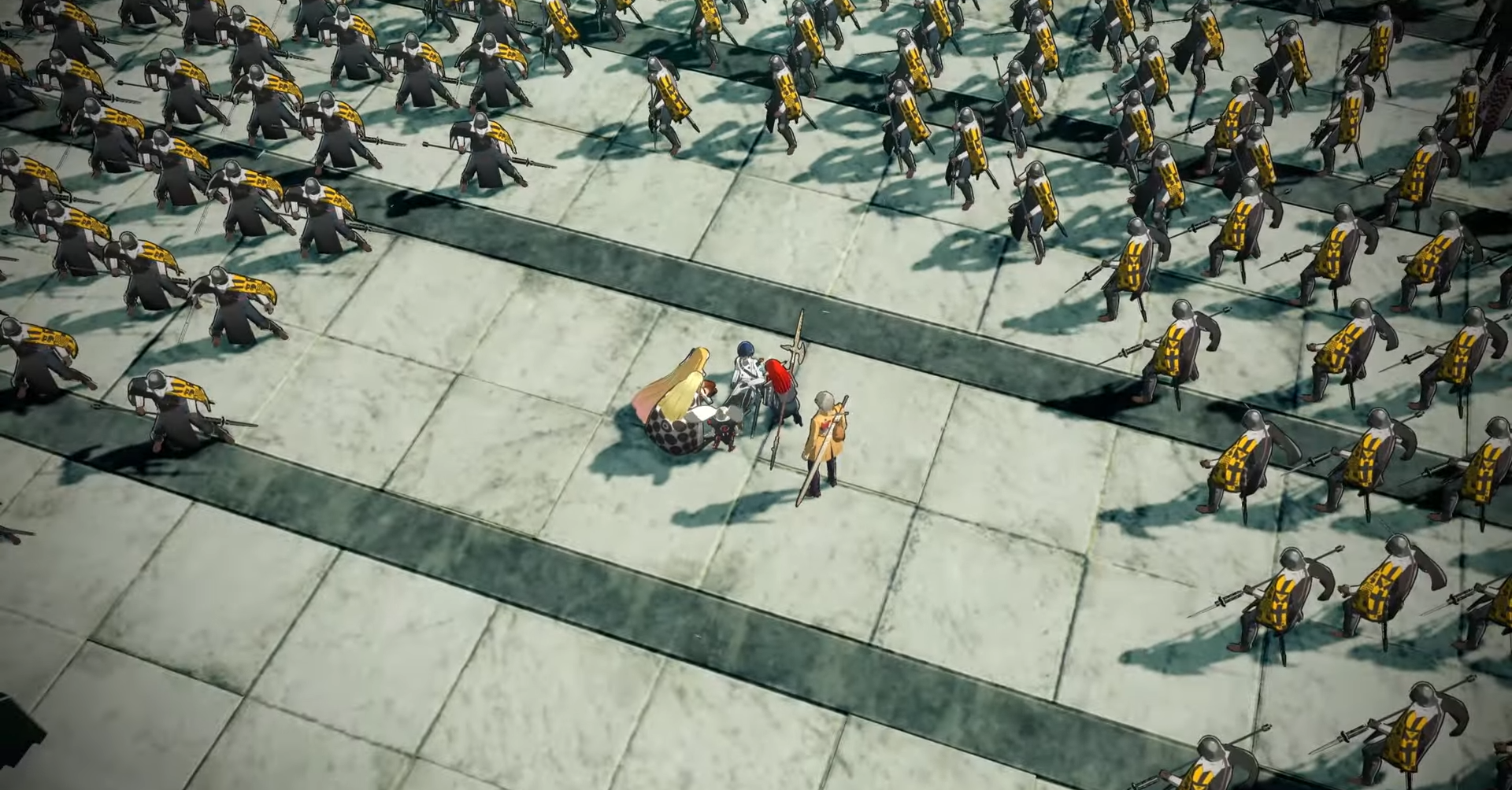 The protagonist’s allies gather around him in Metaphor: Refantazio