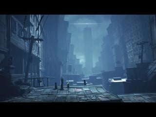 Little Nightmares 2. Creepy city being destroyed by downpour rain. PS5 60FPS